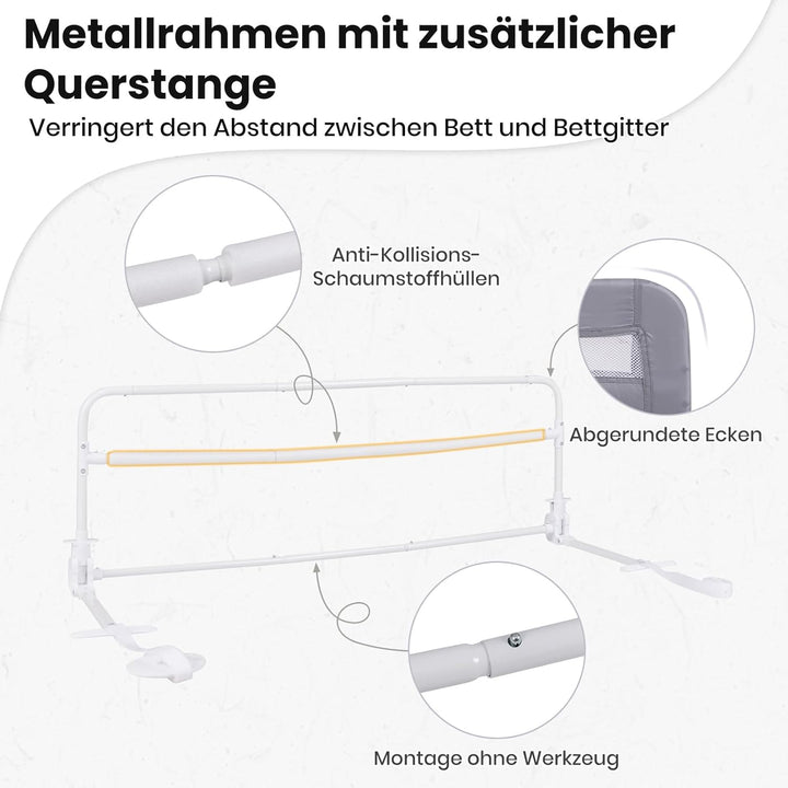 COSTWAY Bettgitter klappbar für Kleinkinder, 120 x 42 cm Bettschutzgitter mit Sicherheitsgurt & abne