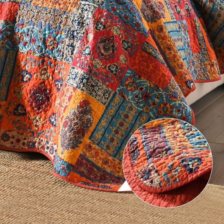 Qucover Tagesdecke Shabby chic 140 x 200 cm Patchwork Bettüberwurf 150x200 aus Baumwolle Gesteppte D