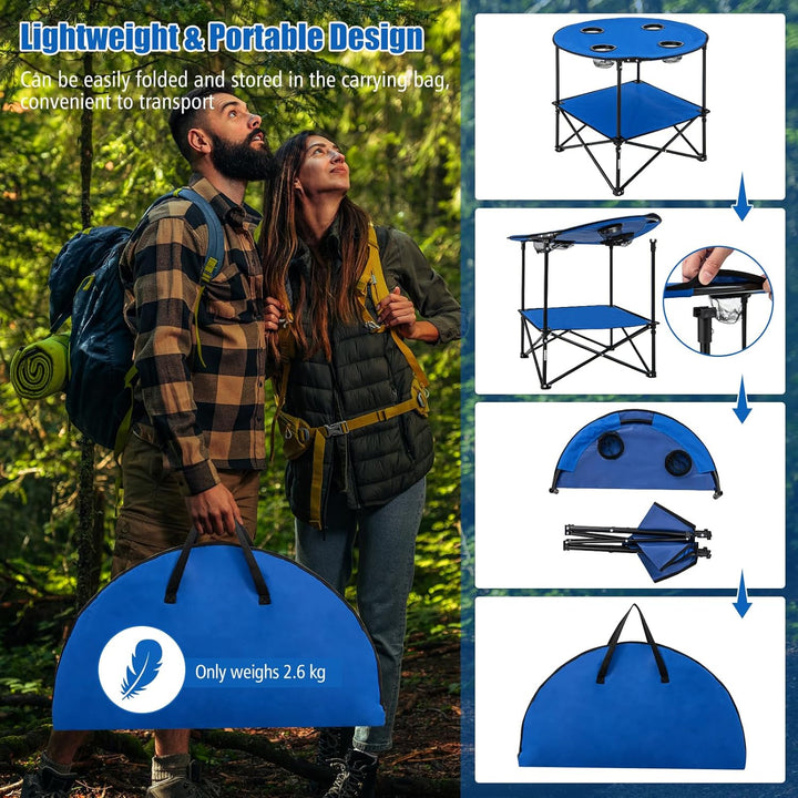 KOMFOTTEU Ø72cm Campingtisch klappbar, Picknicktisch mit 4 Becherhaltern, Strandtisch rund mit Trage