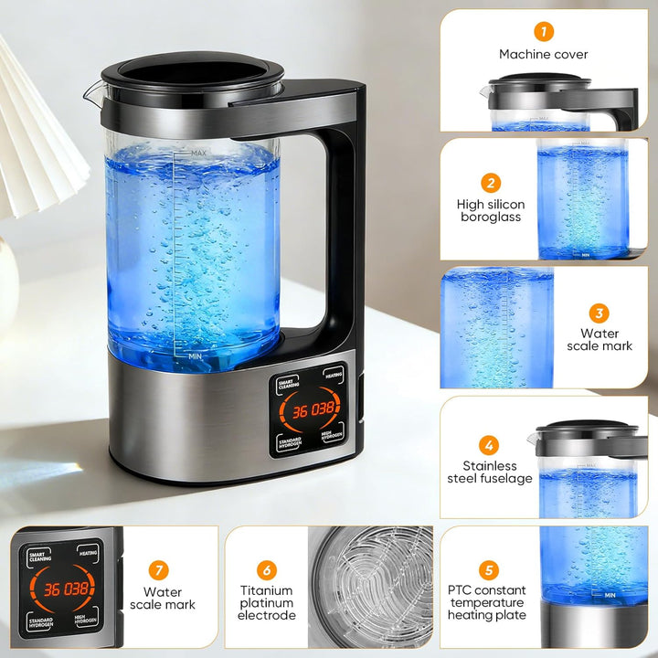 Jradse Wasserstoffgehaltener Wassergenerator, 2 l, tragbar, wasserstoffreich, mit PTC-Heizung, LED-B