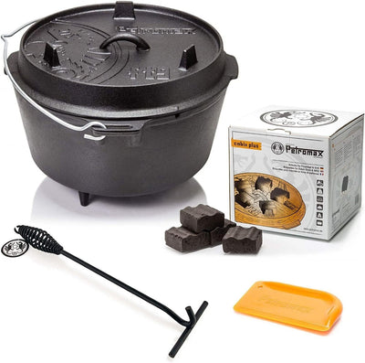 Petromax Feuertopf Starterset ft9 (Dutch Oven mit Standfüssen) inkl. Kohlen + Deckelheber + Schaber