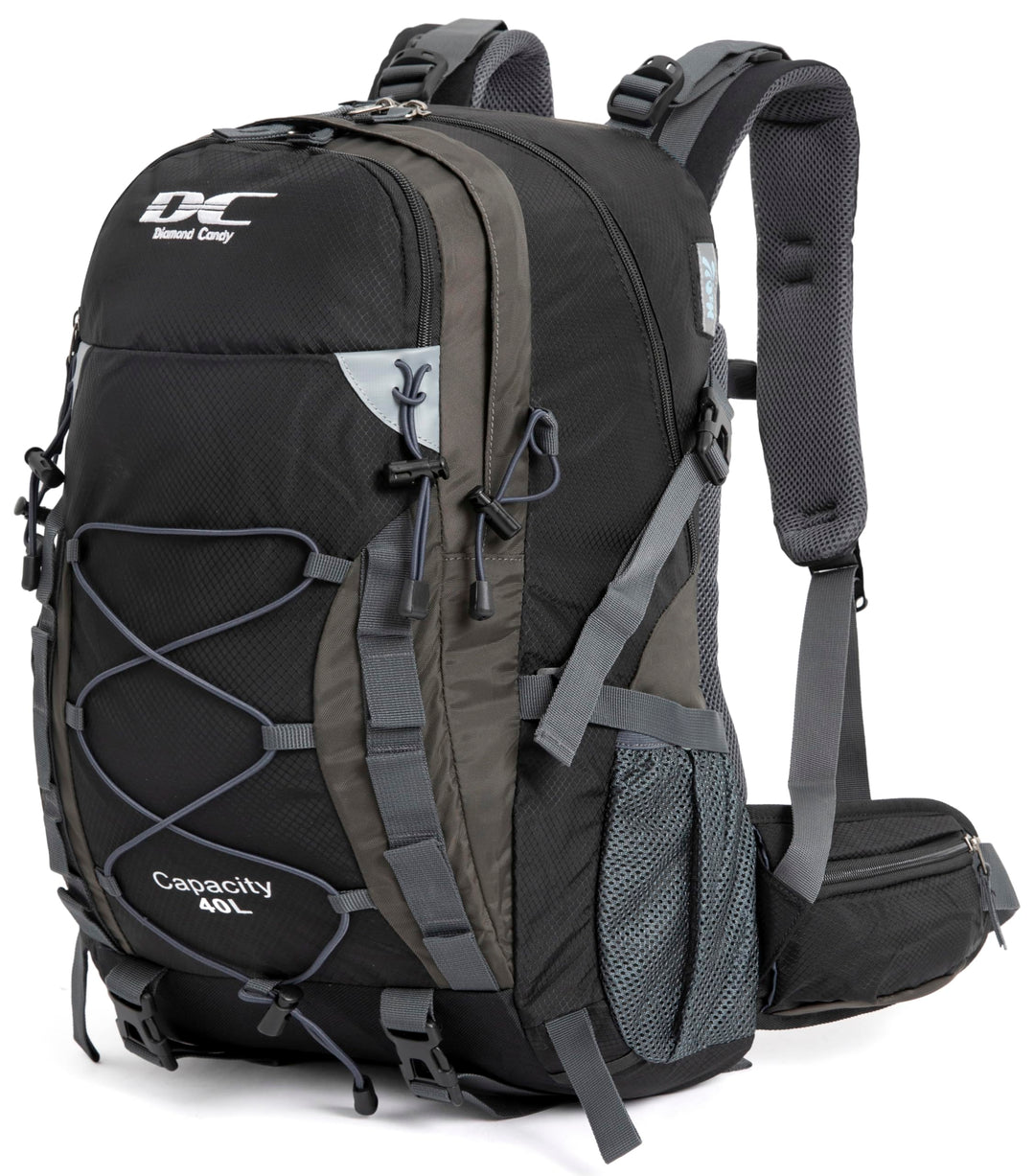 Wanderrucksack 40l Damen Herren Rucksack Wasserdicht Reiserucksack mit Regenschutz Schwarz, Schwarz