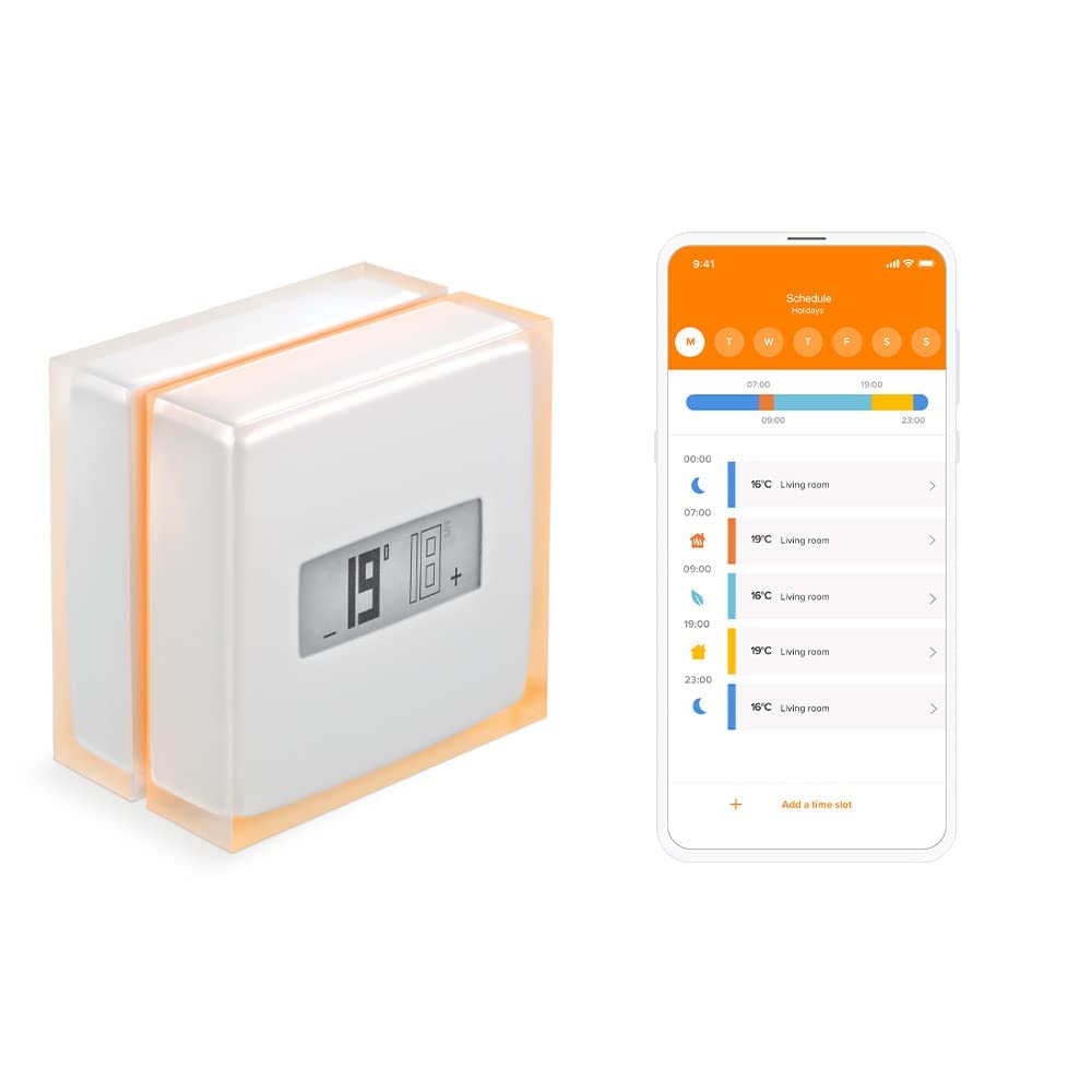 Netatmo Smart Thermostat Zur Steuerung von Heizungsanlagen, NTH01-DE-EC, Orange, Weiss Smartes