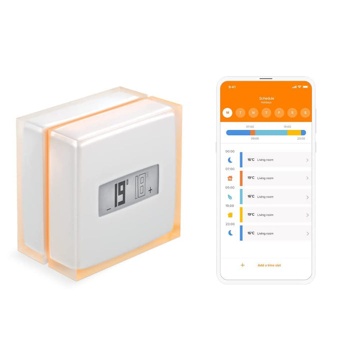 Netatmo Smart Thermostat Zur Steuerung von Heizungsanlagen, NTH01-DE-EC, Orange, Weiss Smartes