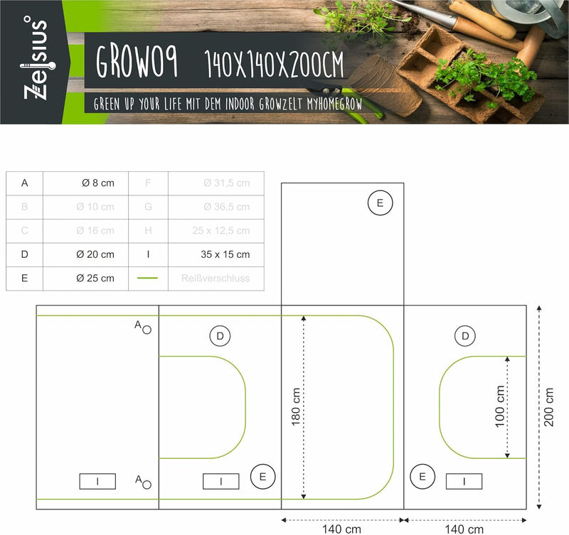 Zelsius Growzelt "MyHomeGrow" Grow tent | Indoor Growbox | schwarz grün | Growroom Growschrank Darkr