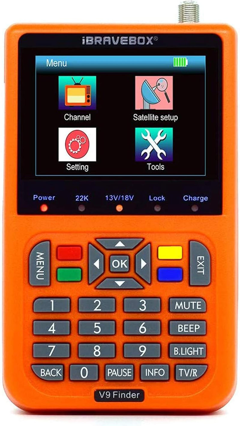 Digital Satfinder, V9 Digitaler Satelliten-Signalfinder mit eingebautem Li-Ionen-Akku, 3,5 Zoll LCD-