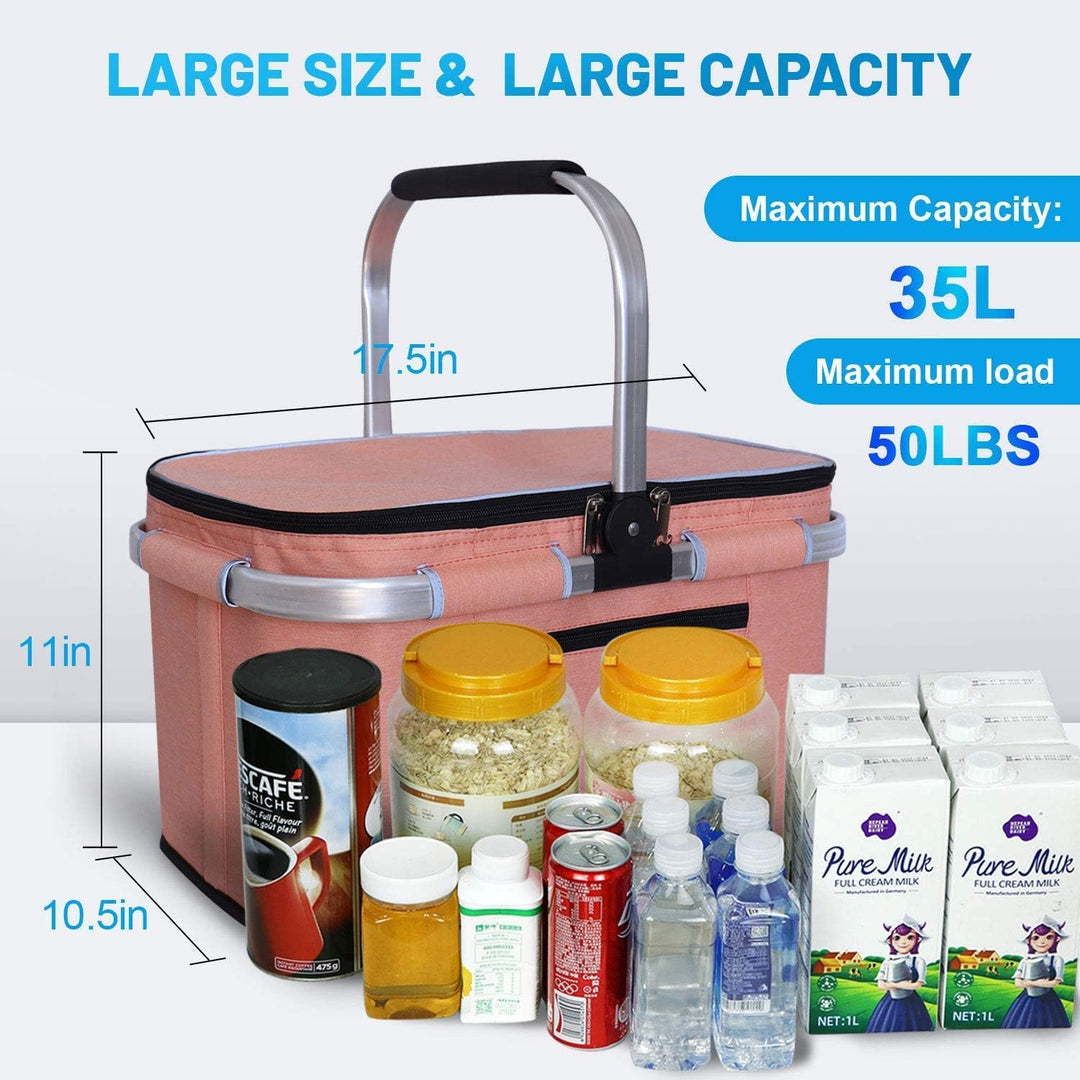 LIQINGG 35L Kühltasche Einkaufskorb Grosse isolierte Kühlkorb Lunchtasche Thermotasche für Büro Camp