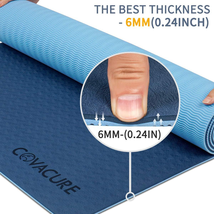 COVACURE Yogamatte Gymnastikmatte Sportmatte - 183 x 66 x 0,6 cm Fitnessmatte TPE rutschfest Yogamat
