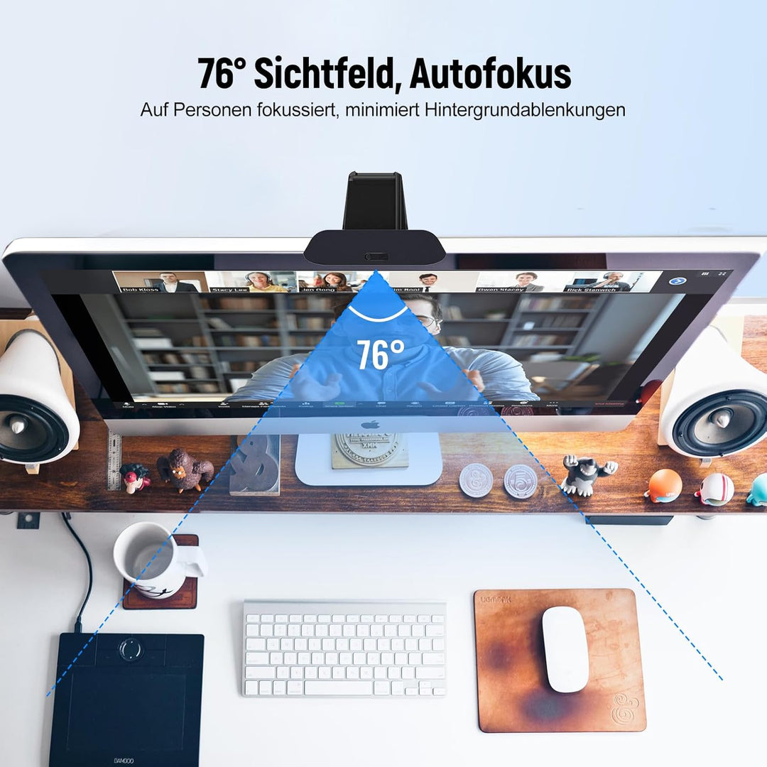 Angetube Webcam mit Mikrofonen - 1080P PC Webcam für Streaming, Autofokus PC Kamera mit eingebauter