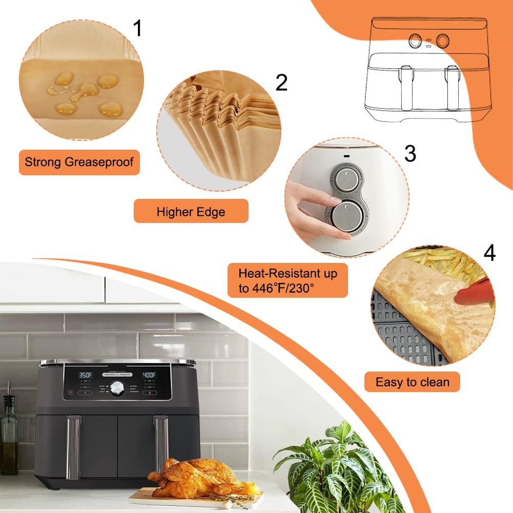 YQL Backpapier für Heissluftfritteuse, 150 Stück Airfryer Backpapier für Ninja AF300EU/ AF400EU/ AF4