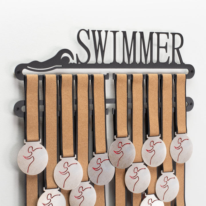 Qthrone Schwimmer Medaillenaufhänger - Schwimmen Medaillen Display Black - Swimming Medaillenhaken S