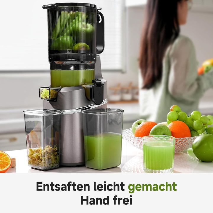 AMZCHEF Entsafter Slow Juicer Kaltpresse für ganze Früchte, XXL 138mm Öffnung, BPA-frei mit Rezeptbu