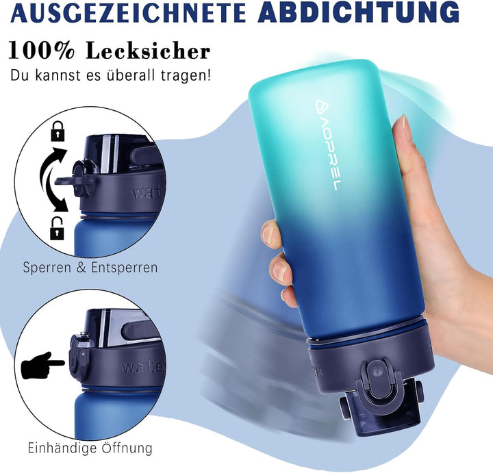 Trinkflasche 600ml, Wasserflasche BPA-Frei aus Tritan, Sport Trinkflasche Auslaufsicher 600ml Flasch