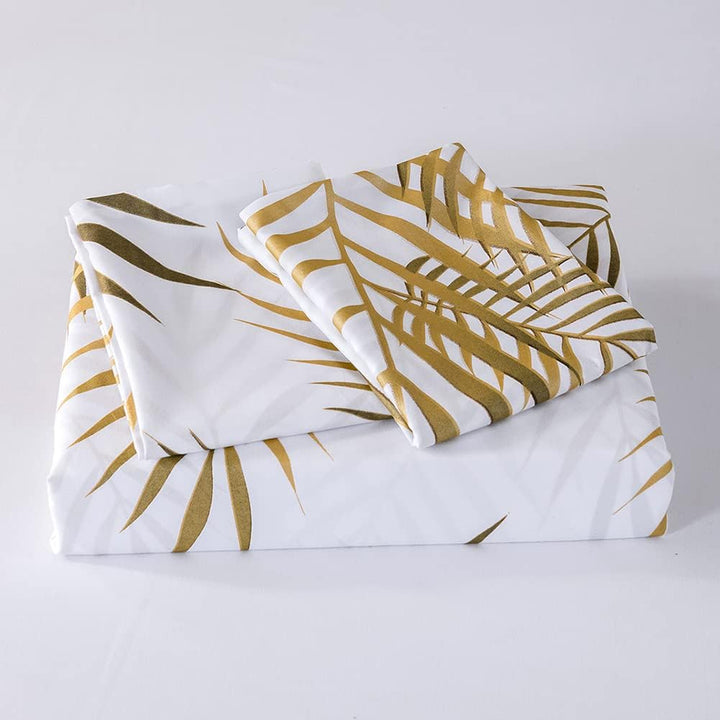 Nayoroom Bettwäsche 140x200 Weiss Gold Blätter Muster Bettbezug 2 Teilig Microfaser Botanisch Palmen