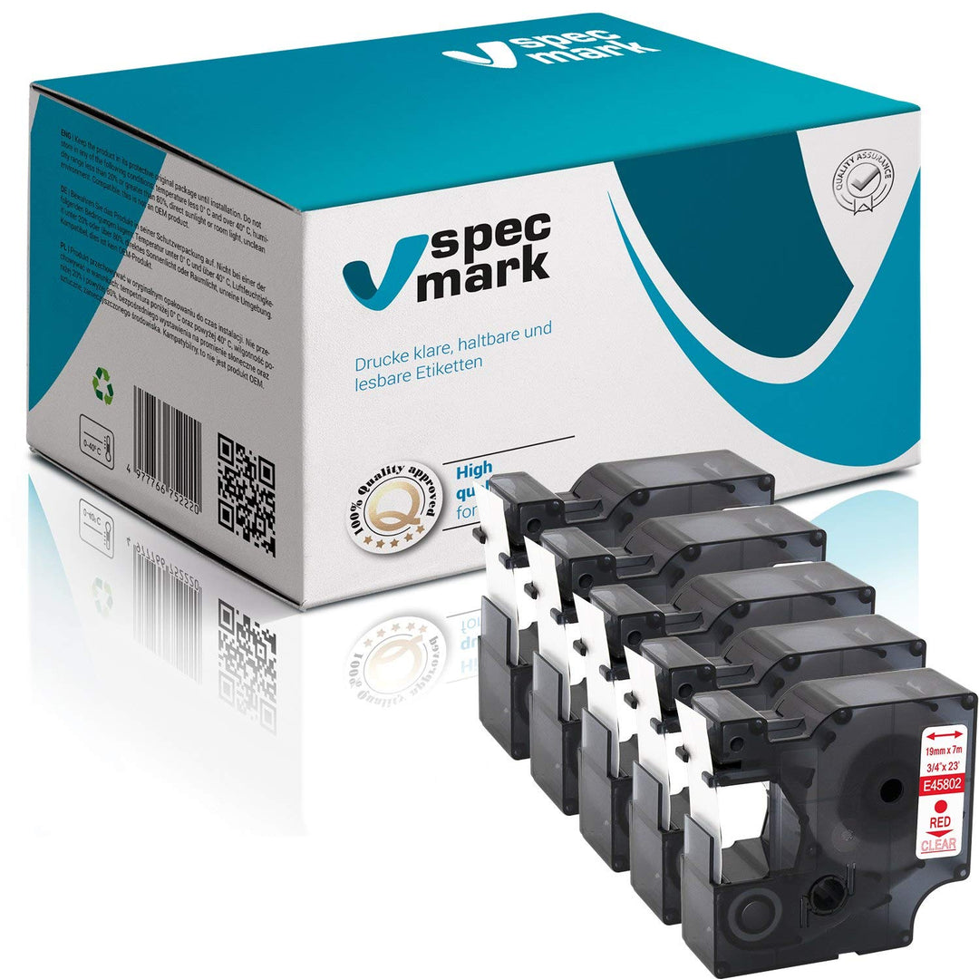 specmark Kompatibel für na passend für DYMO D1 45013 S0720540 – Schriftband 12mm x 7m, Schwarz auf W