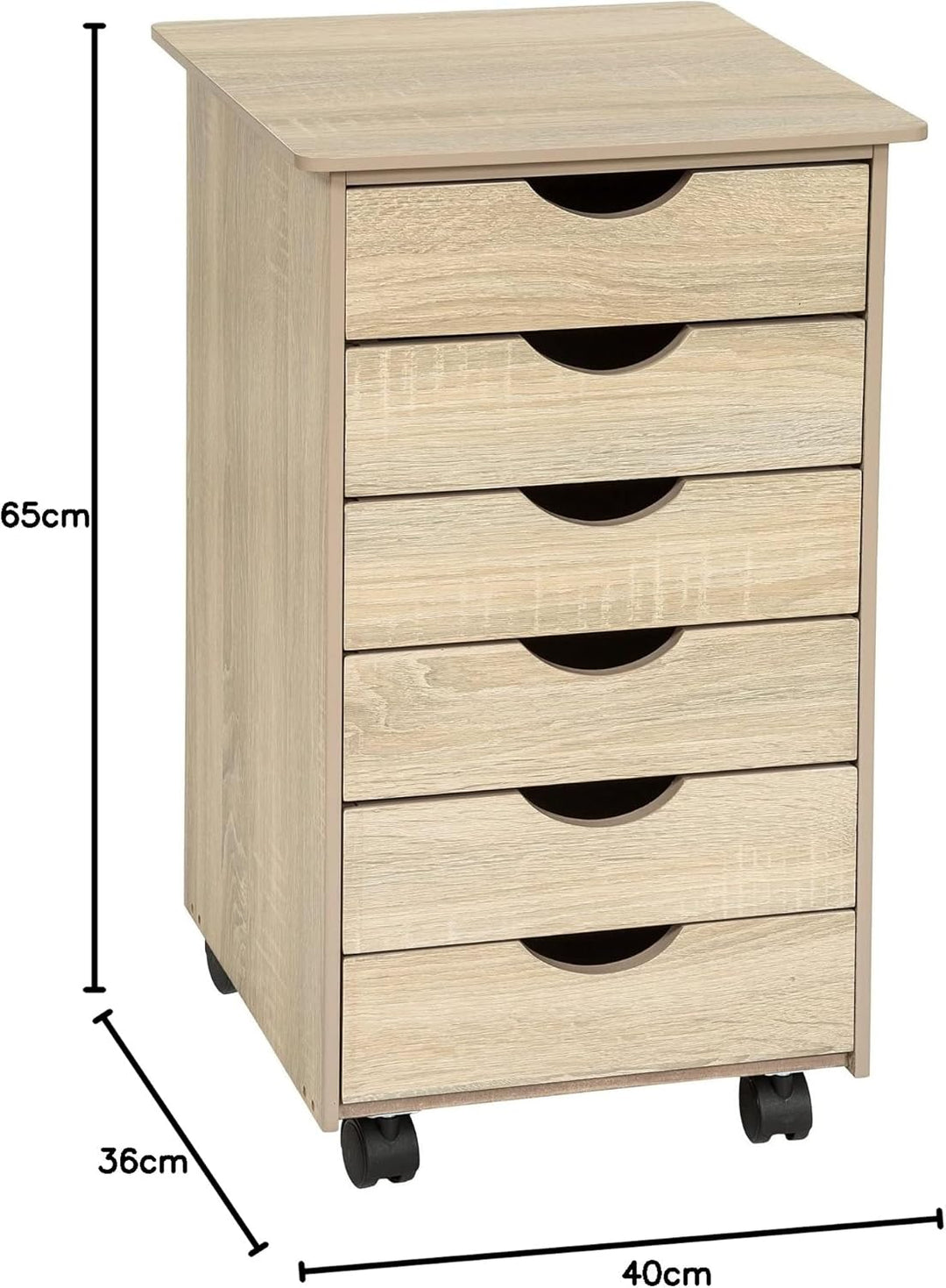TecTake 800055 Rollcontainer mit Rollen und 6 Schubladen - diverse Farben - (Holz hell, Eiche Sonoma