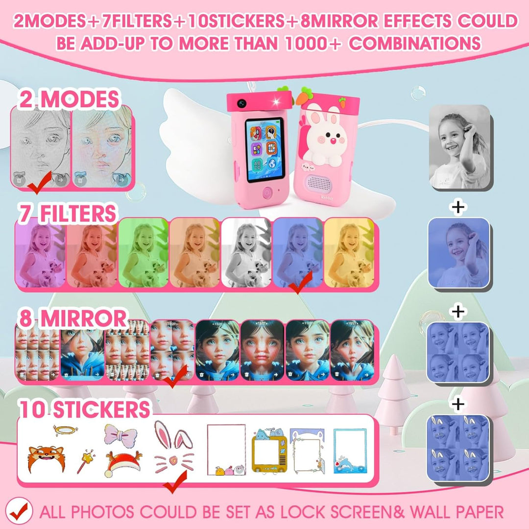 Kinderkamera Spielzeug mit 180° Drehobjektiv, Kinder Handy Smartphone mit 2.8 inch Touchscreen & Sil
