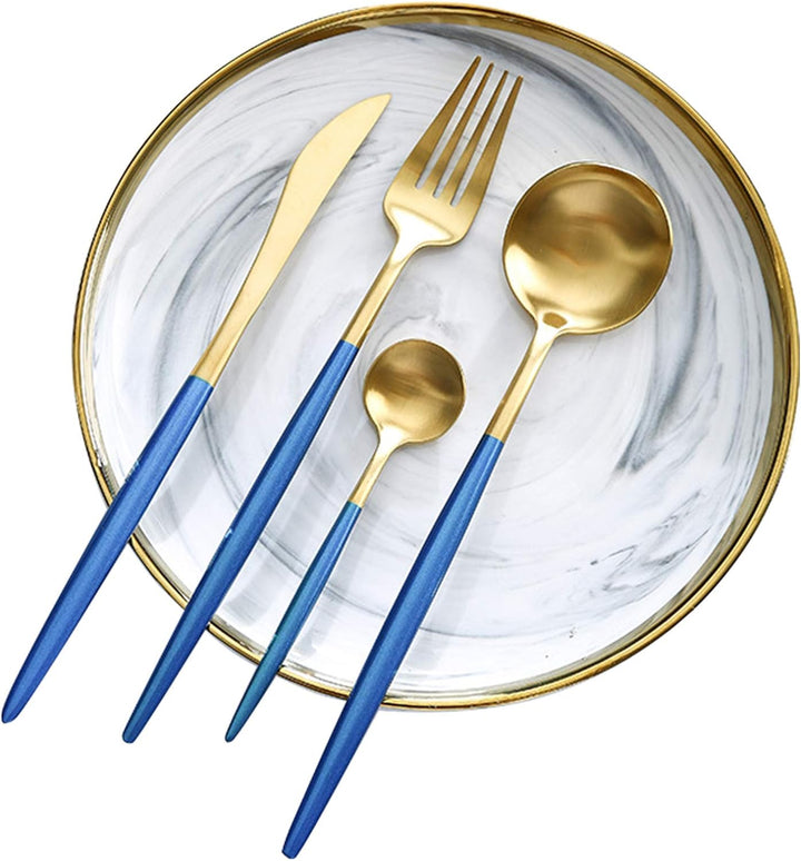 rismart Edelstahl 24 Teile Besteck Set Silberbesteck mit Messer, Kaffee Suppe Teelöffel, Gabeln Gold