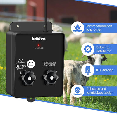 HEFC-04DE 230V Weidezaungerät, Briidea 2-Meile 8 Acres 2-in-1 Elektrischer Zaunladegerät betrieben v
