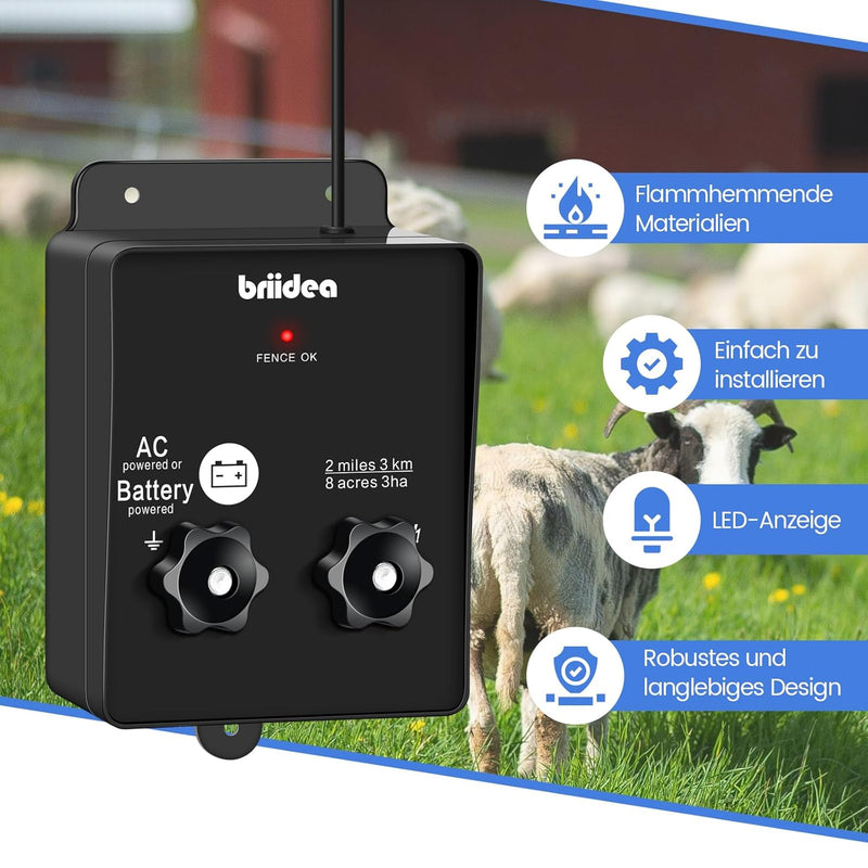HEFC-04DE 230V Weidezaungerät, Briidea 2-Meile 8 Acres 2-in-1 Elektrischer Zaunladegerät betrieben v