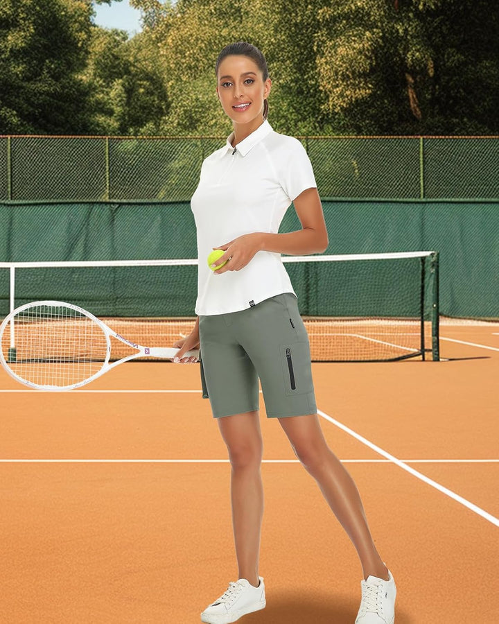 Soneven Stretch Damen Bermuda Shorts High Waist Leichte Cargo Shorts Wanderhose Kurz Zip Off mit Rei