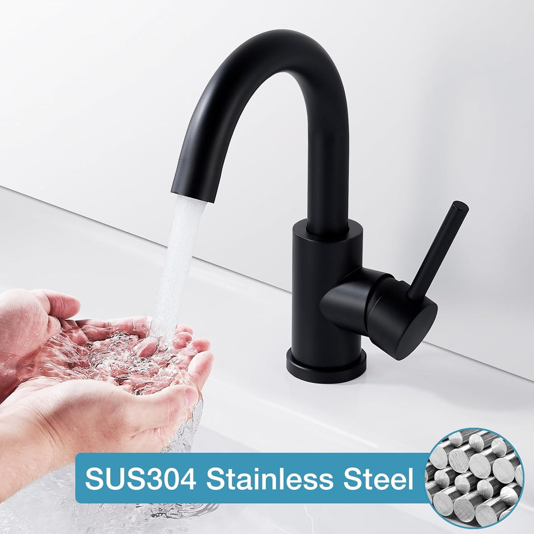 Schwarz Wasserhahn Bad 360° Drehbar, Edelstahl Waschtischarmatur Armaturen Waschbecken Hoch, Einhebe