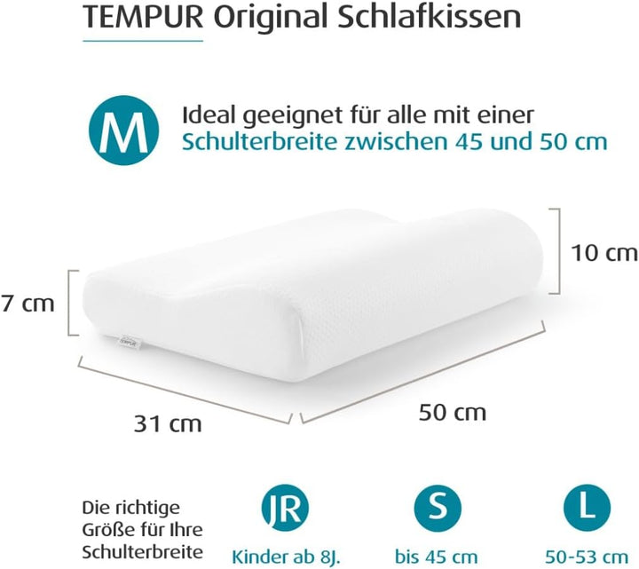 TEMPUR Kissen Set mit Füllung und Bezug, Original Kopfkissen Grösse M mit Jersey-Kissenbezug (beige)