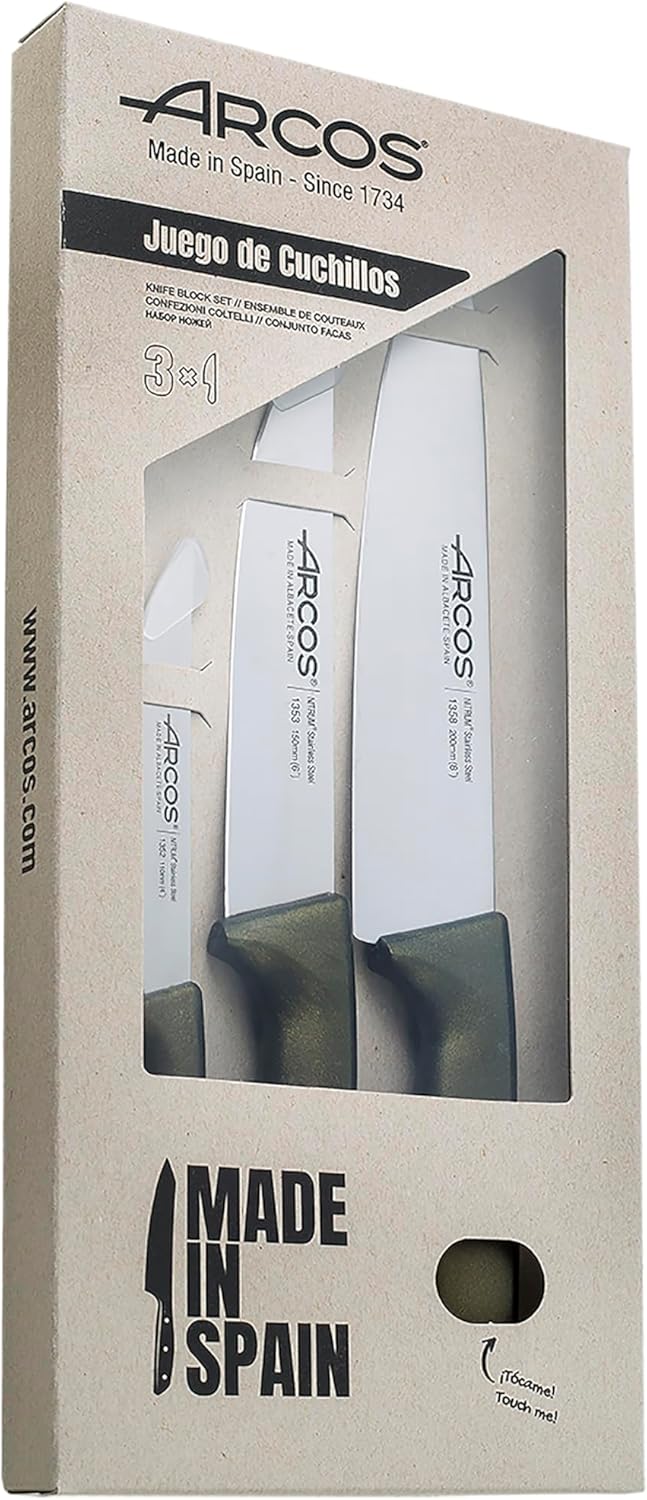 Arcos Niza - Küchenmesser-Set 3 Stück (Gemüse + Küche + Koch) - Metallisches Gold Estandar Metallic-