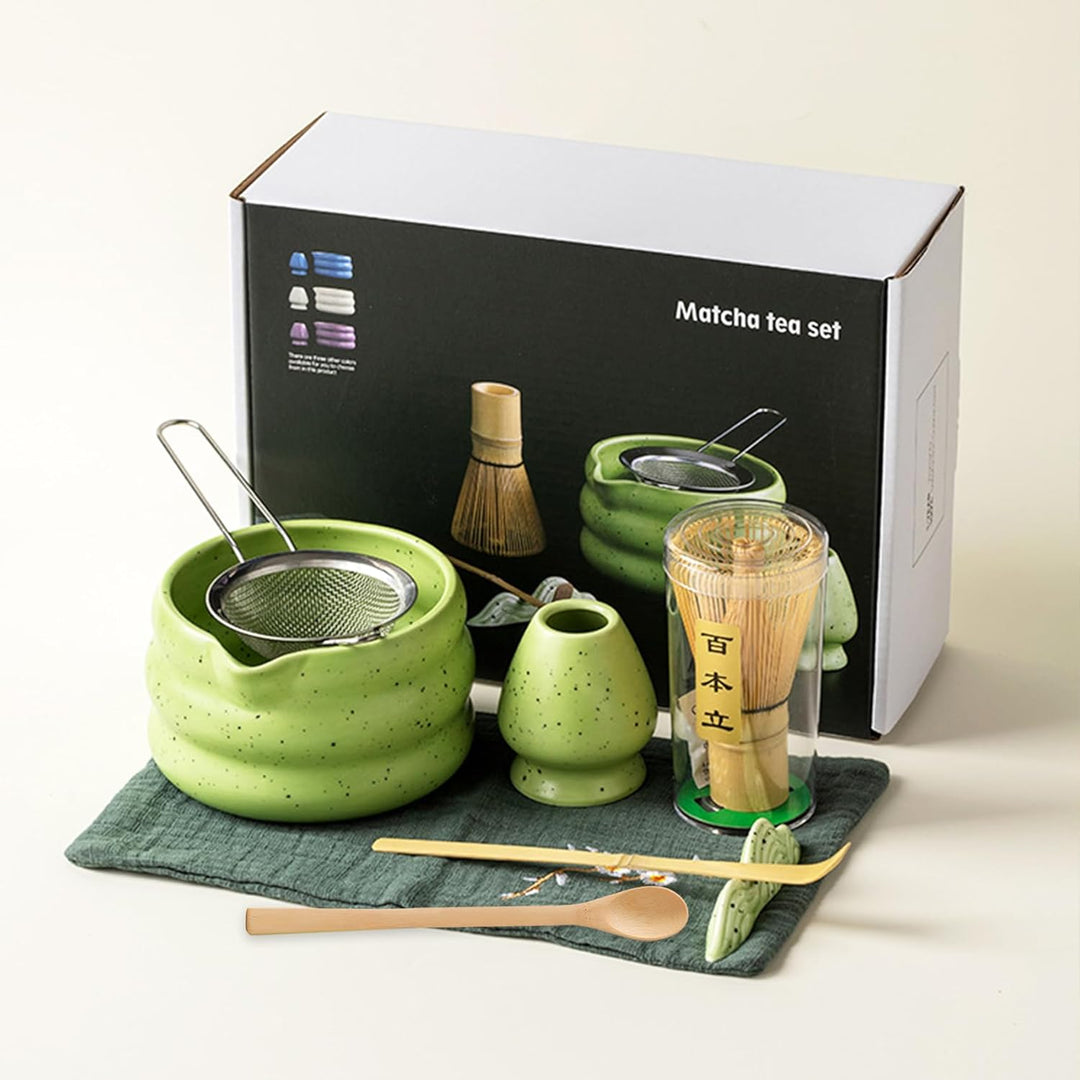 Matcha Tee Set mit Matcha Besen und Schale, Matcha Schneebesen und Keramik Matcha Besen Halter Set v