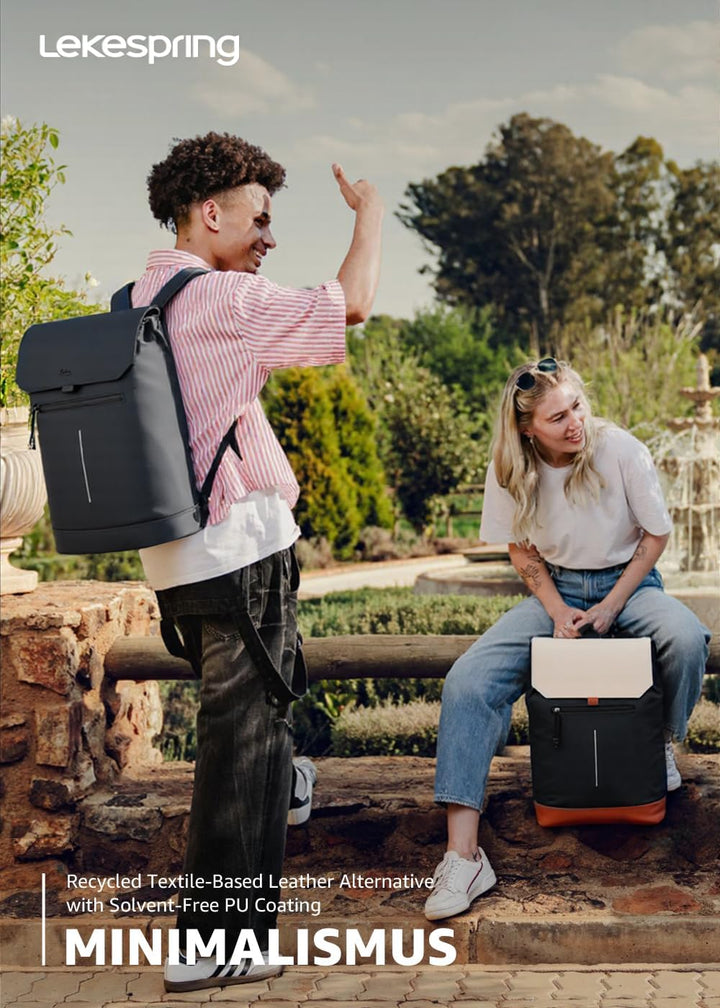 Rucksack Damen & Herren, Mattleder Tagesrucksack mit 15,6" Laptopfach, Eleganter City und Business B