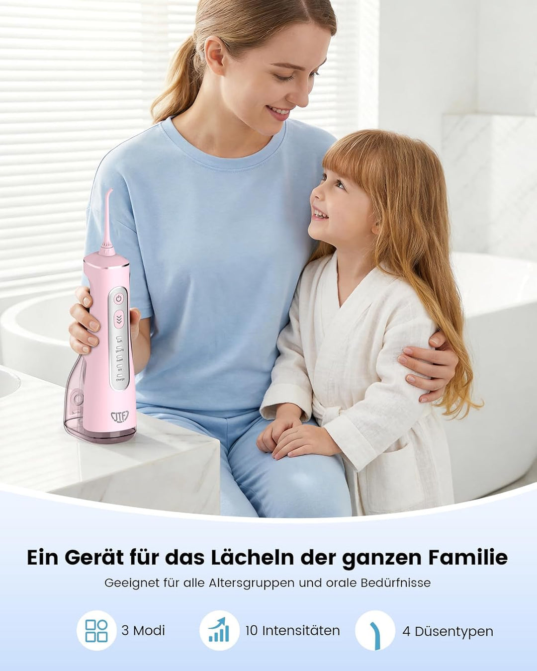 JTF Munddusche Kabellos Elektrische 300ML Wassertank, 10 Stufen Stufenlose Modi Testsieger 2026, IPX