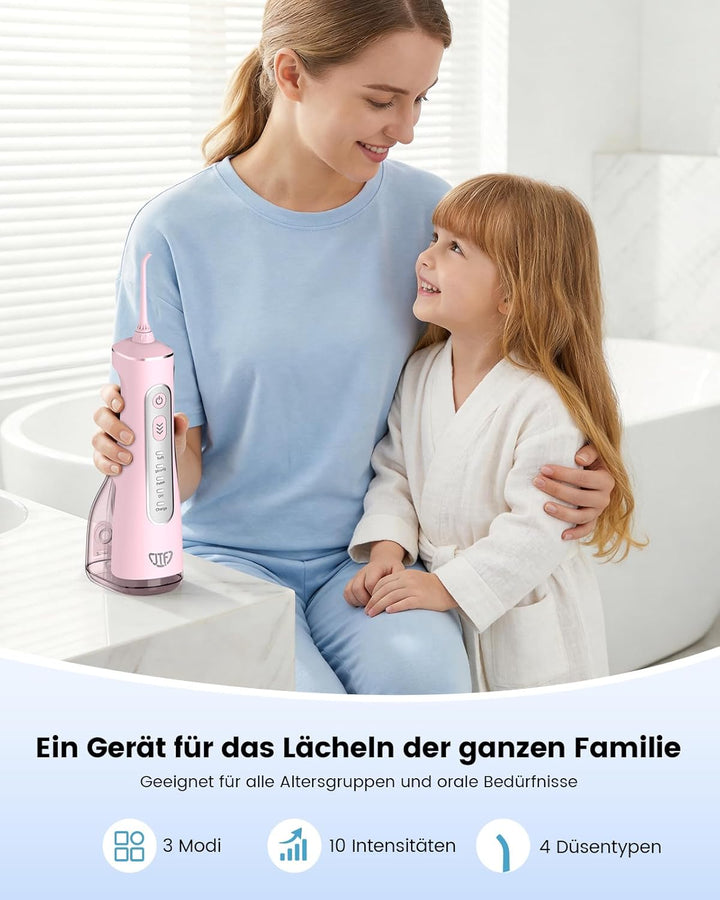 JTF Munddusche Kabellos Elektrische 300ML Wassertank, 10 Stufen Stufenlose Modi Testsieger 2026, IPX