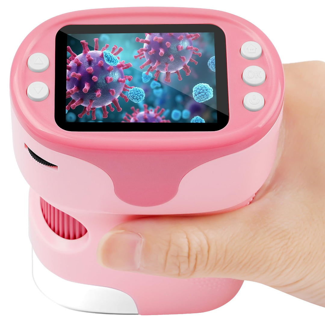 AXFEE Mikroskop für Kinder, 1000X Tragbares Taschenmikroskop mit LED, Mini-Mikroskop mit 2,0" LCD-Di