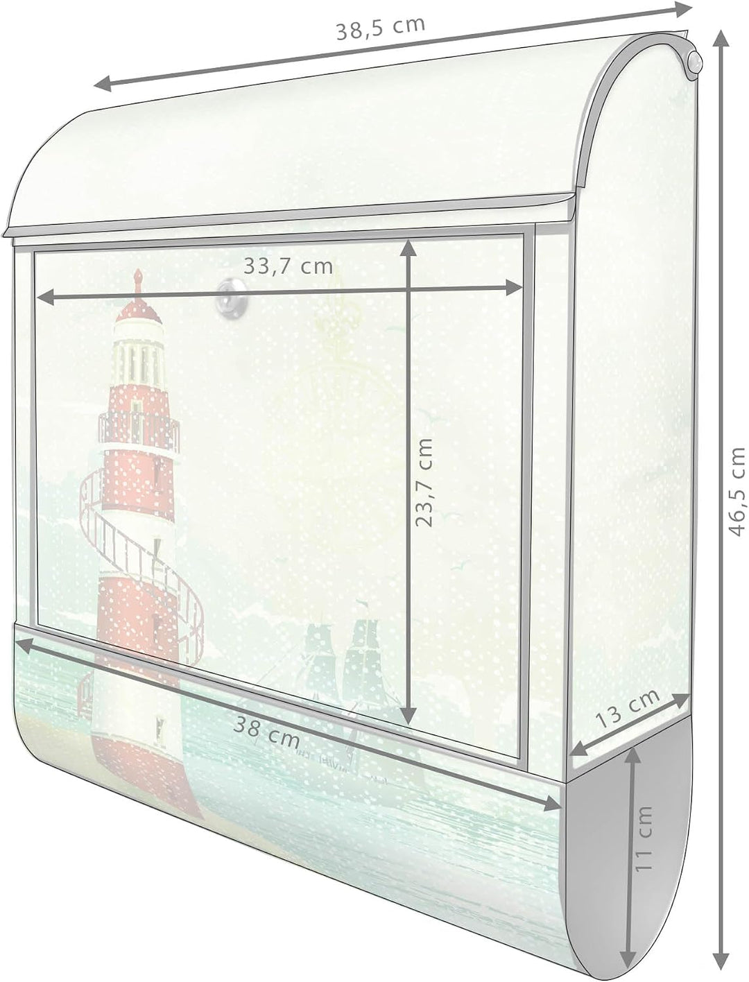banjado® Design Briefkasten mit Motiv Alter Leuchtturm 39x47x14cm &amp; 2 Schlüssel - Briefkasten Stahl