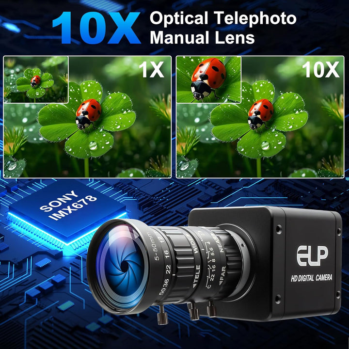 ELP 4K HDMI USB 3.0 Simultanausgangskamera, H.264 High Speed 60fps, Low-Light-Farb-Webcam mit Lich