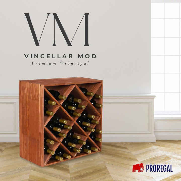 PROREGAL Modulares Weinregal VINCELLAR MOD | HxBxT 60x60x30cm | Rauten Modul für 30 Flaschen | Massi