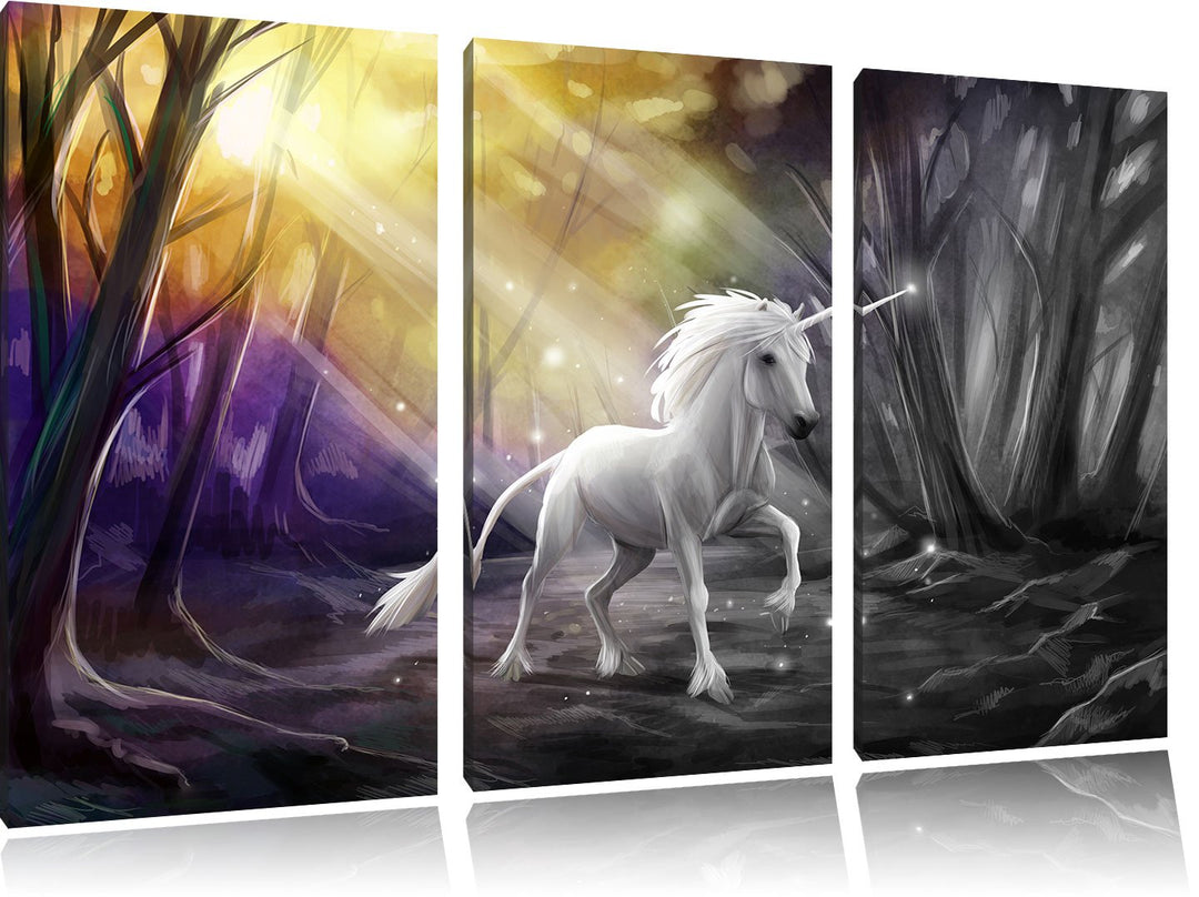 Pixxprint Einhorn im Märchenwald als Leinwandbild/Grösse: 3 Teilig (120x80 cm) cm/Wandbild/Kunstdruc