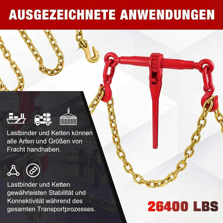 Kettenspanner-Set (3/8"-1/2"), 2 x 3 m (10 Fuss) 3/8"-Ketten und 2 Ratschenspanner,Ratschen-Kettenbi