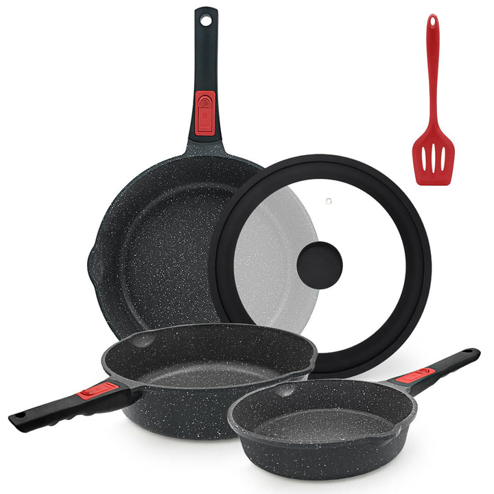 Pfannenset 5-teilig, Pfanne 20/24/28 cm mit abnehmbaren Griff Antihaft-Beschichtete Bratpfannenset m