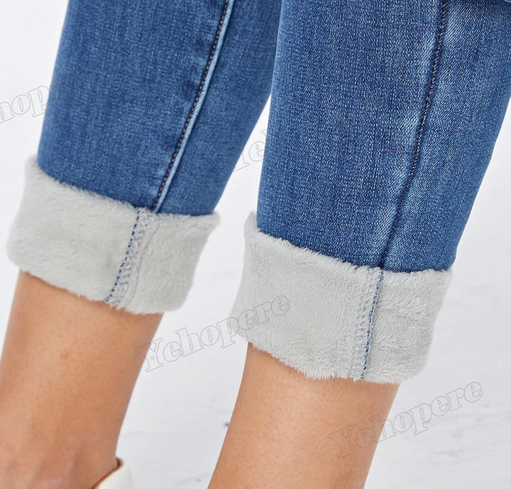 Yehopere Damen Winter Fleece Gef¨¹ttert Jeans Slim Fit Warm Skinny High Waist Denim Jeans XS Kurz Bl