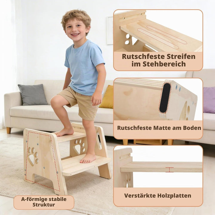 Tritthocker Kinder Holz Tritthocker 2 Stufen mit Griffen 3 Höhenverstellbar rutschfeste Matte Step S