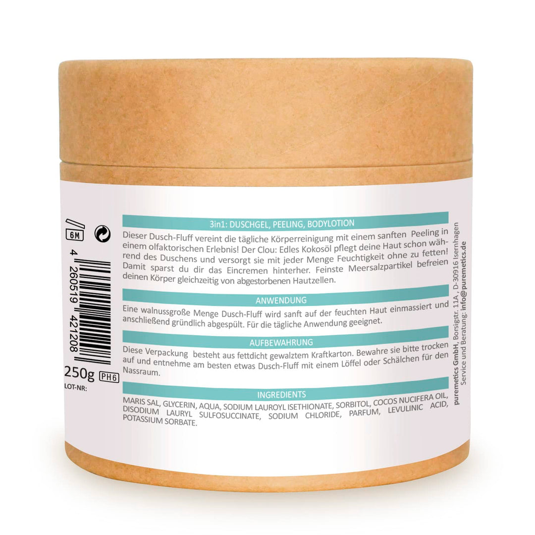 puremetics 3in1 Dusch-Fluff “Vibrant Seasalt“ (250g) | Duschgel, Peeling und Lotion in Einem | 100%