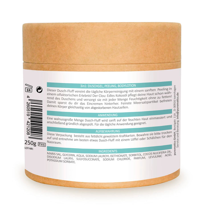 puremetics 3in1 Dusch-Fluff “Vibrant Seasalt“ (250g) | Duschgel, Peeling und Lotion in Einem | 100%