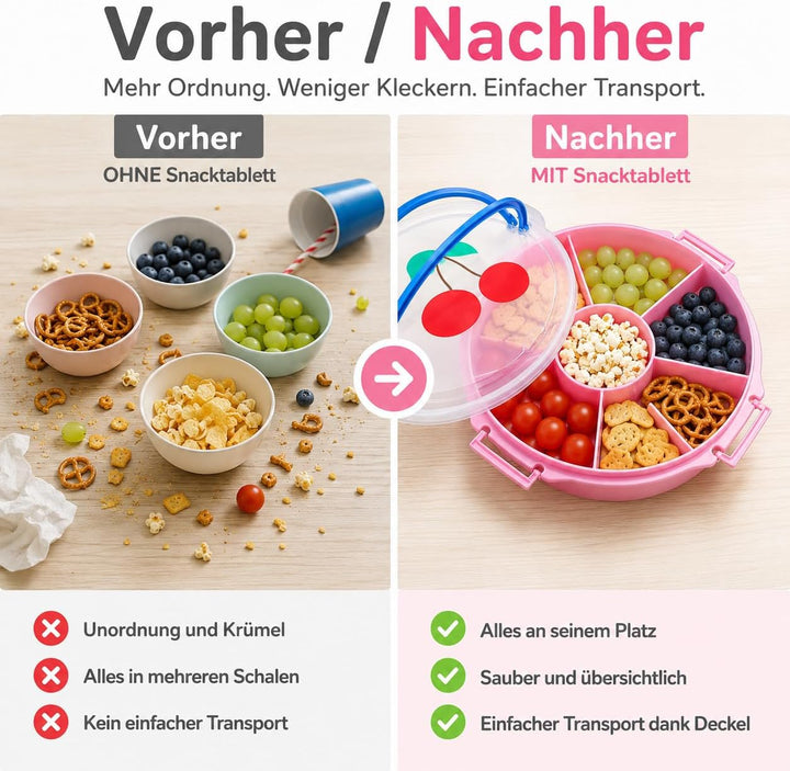 Rice Serviertablett rund Ø 32 cm mit Deckel & Tragegriff – Snack- & Partyplatte mit Fächern, BPA-fre