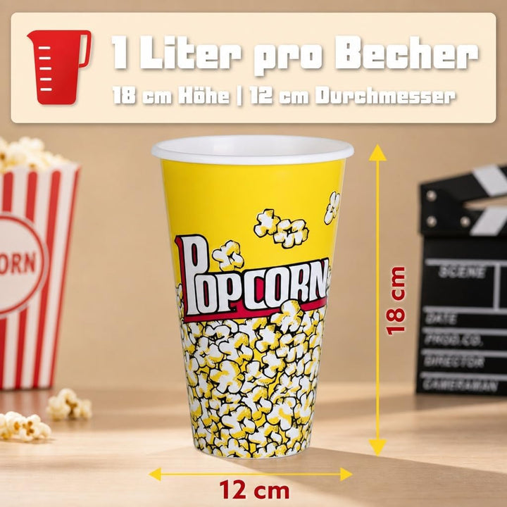 MIJOMA Popcorn-Becher Set für den Filmabend - Wiederverwendbar, lebensmittelechtes Kunststoff, 1 Lit