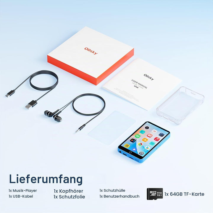 MP3 Player mit Bluetooth und WiFi, Oilsky 80GB 4 Zoll Android 9.0 Mp3, 1080P Touchscreen MP4 Player,