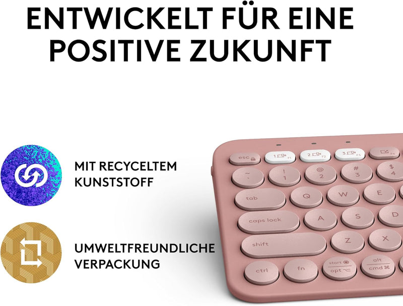 Logitech Pebble Keys 2 K380s, kabellose Multi-Device Bluetooth-Tastatur mit anpassbaren Sondertasten