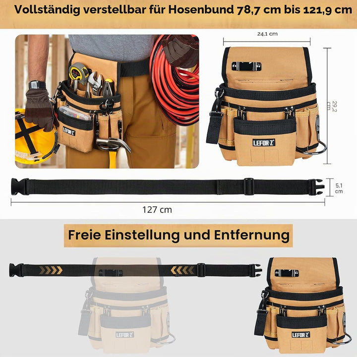 Werkzeuggürtel,Magnetische Werkzeugtasche mit 14 Taschen,Werkzeuggürtel Herren,Abnehmbare und Verste