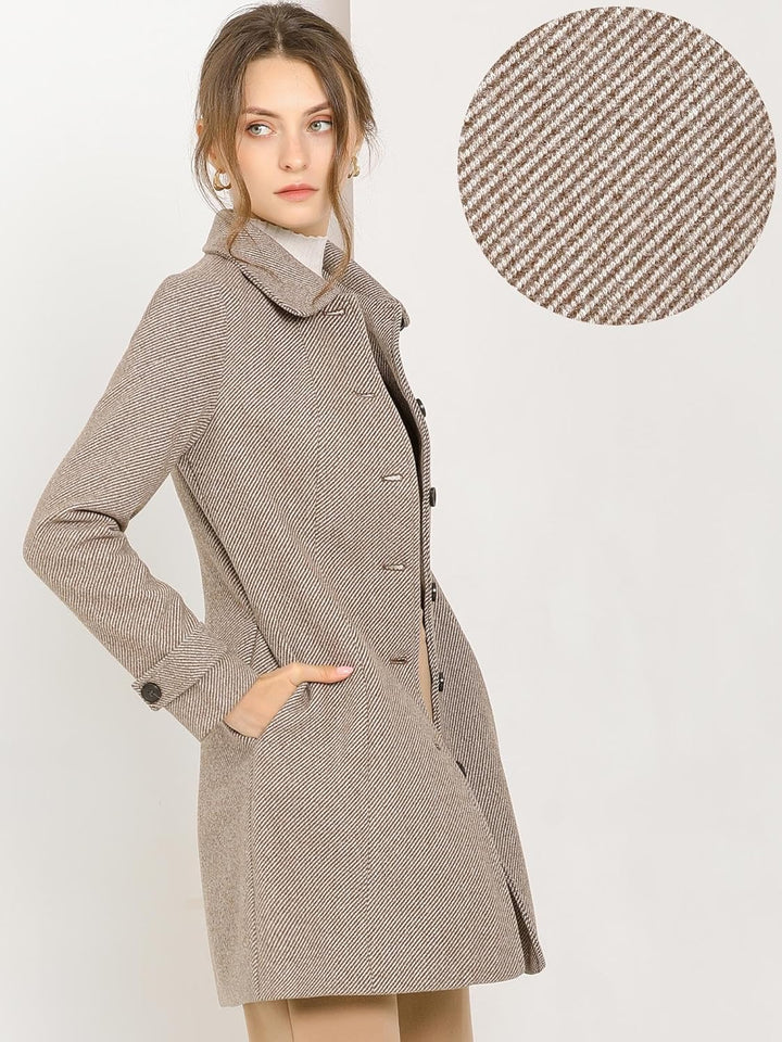 Allegra K Damen Langarm Bubikragen Einreiher Streifen Trenchcoat Mantel S Braun, S Braun