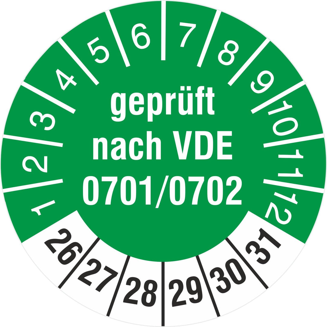 1000 Stück geprüft nach VDE 0701/0702 Prüfetiketten/Prüfplaketten 30 mm rund 2022-27 1000 30mm Durch